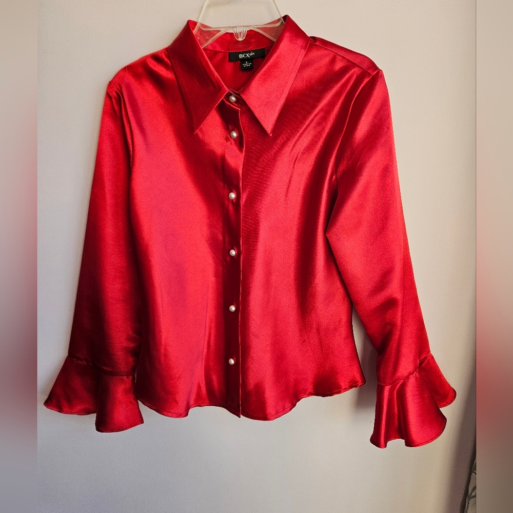 Elegant Red Satin Blouse